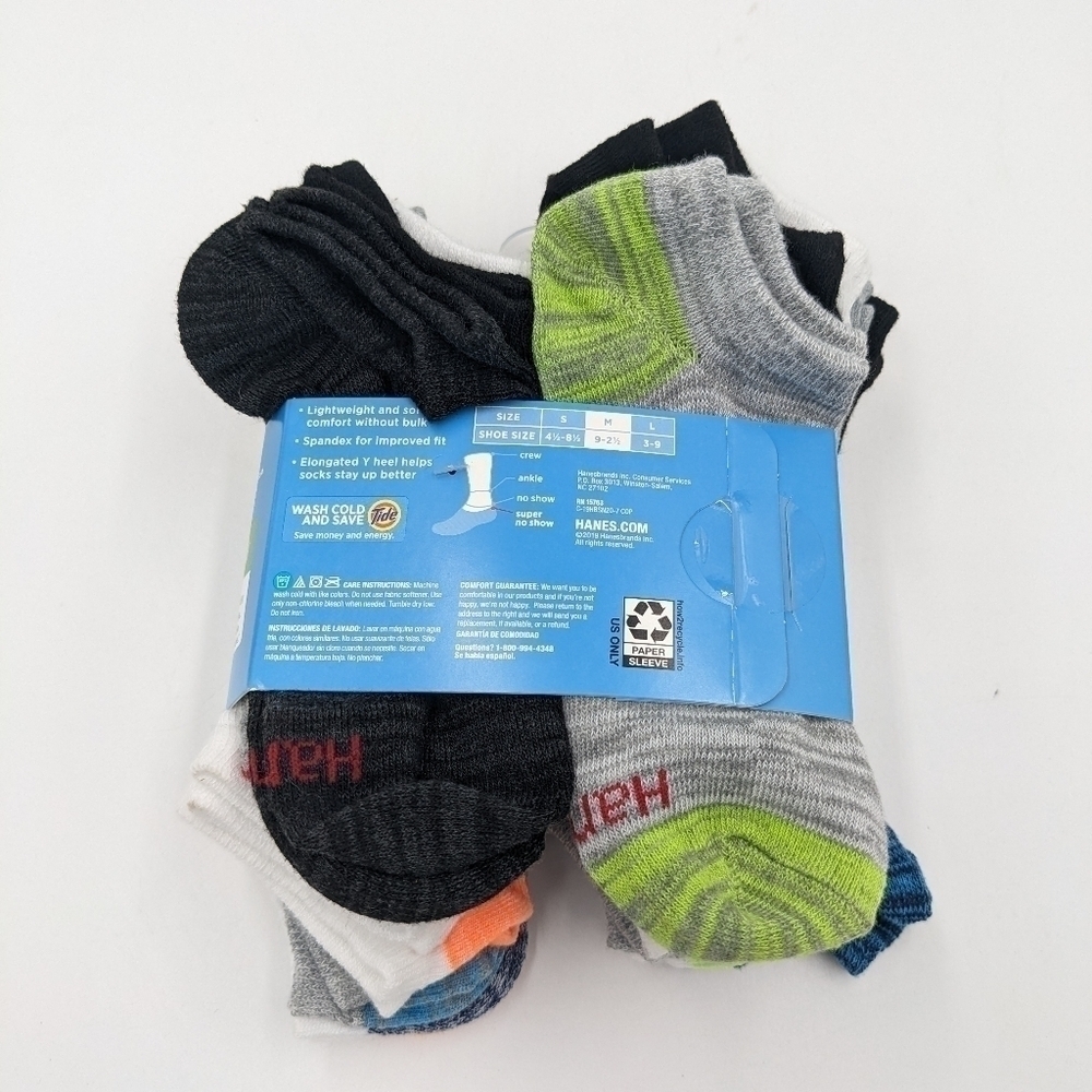NWT Hanes Boys Ankle Super No Show Socks 9T-2.5Y - Picture 2 of 3